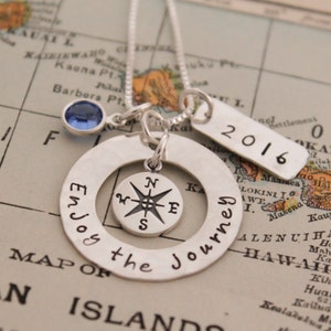 Enjoy the Journey Necklace, Personalized Compass Necklace, Retirement Gift, Deployment, Graduation Gift, Custom Jewelry