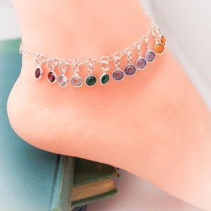 Personalized Birthstone Anklet, Mom Anklet with Children's Birthstones, Mother's Day Gift image 2