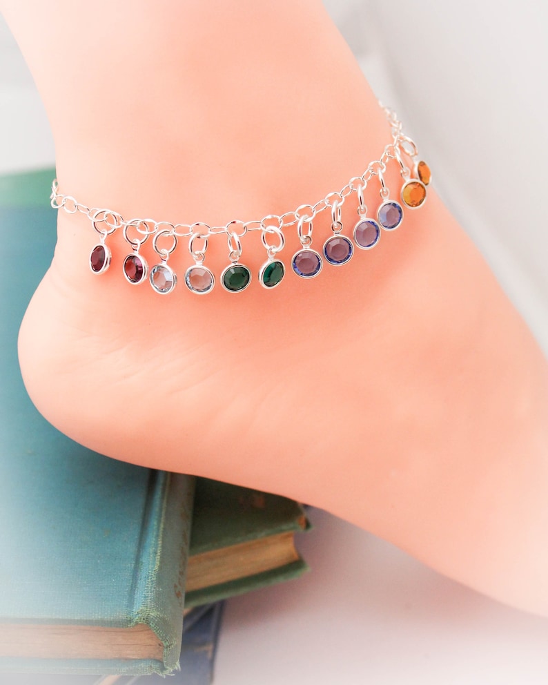 Personalized Birthstone Anklet, Mom Anklet with Children's Birthstones, Mother's Day Gift image 2