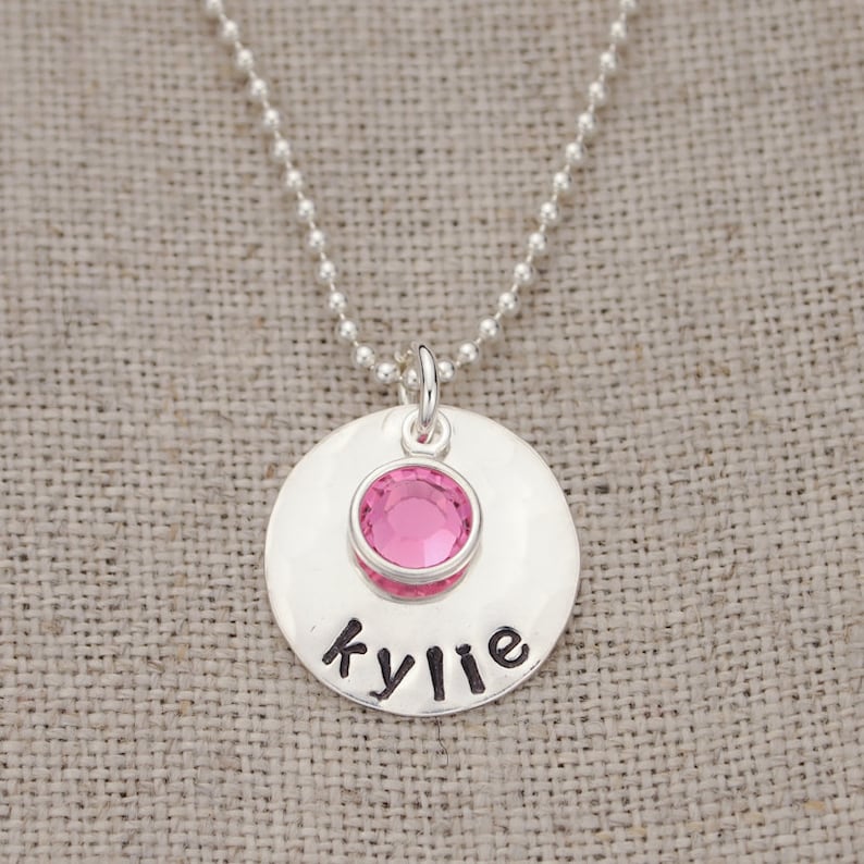 Hand Stamped 5/8 Inch Sterling Silver Name Charm With Crystal - Etsy