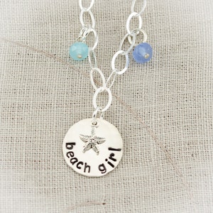 Beach Girl Anklet Hand Stamped Personalized Sterling Silver Starfish With Sea Glass & Pearl Charms image 2