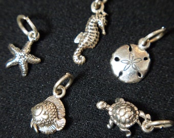 Sterling Silver Sea Life Charm: Starfish, Turtle, Seahorse, and More