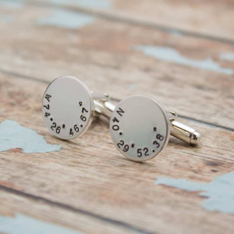 Personalized Latitude Longitude Cuff Links, Coordinate Cufflinks, Personalized Cuff Links, Cuff Links with Box, Men's Gift Father's Day Gift image 1