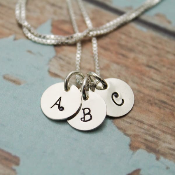 Drei (3) kleine Sterling Silber Halskette personalisierte Hand gestempelt Schmuck