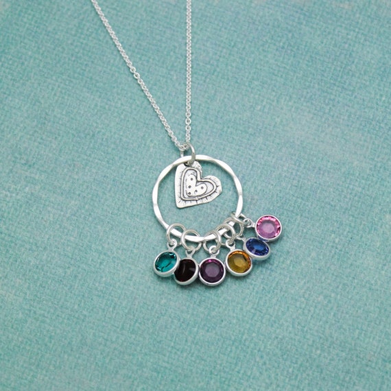 Heart Birthstone Necklace Grandmother Necklace Birthstone
