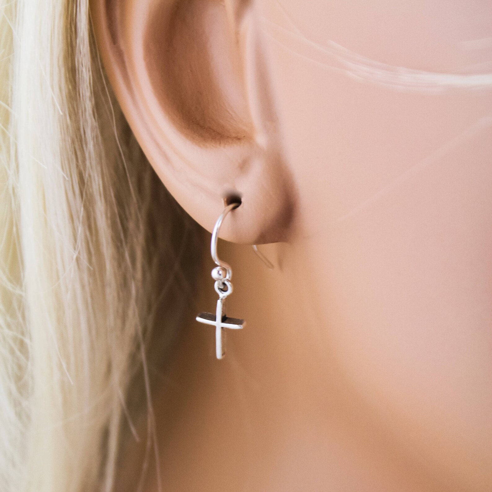 Sterling Silver Dainty Cross Earrings With Crystals