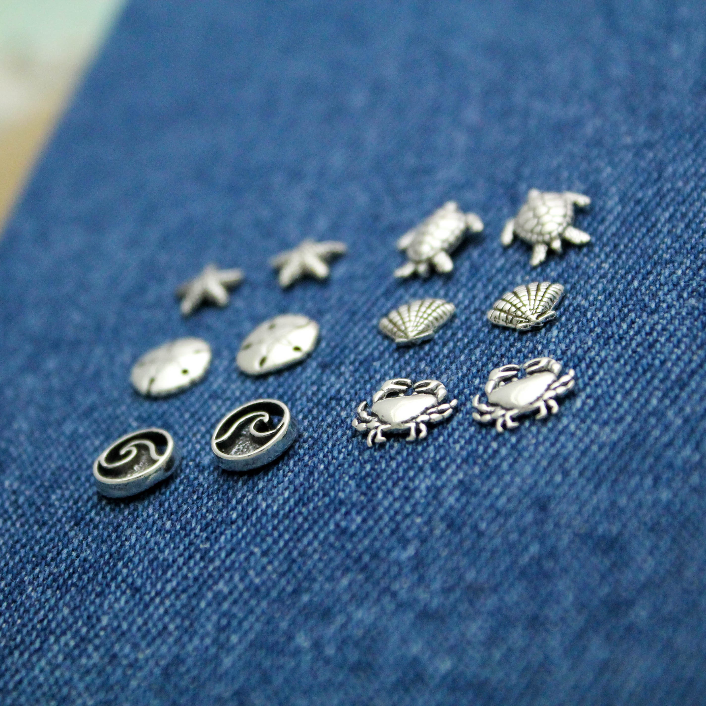 Orecchini da spiaggia in argento sterling: tartaruga marina, granchio, conchiglia - Italia