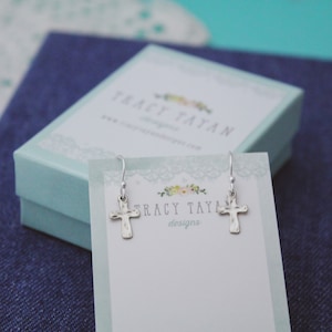 Petite Hammered Sterling Silver Cross Earrings: Faith Jewelry