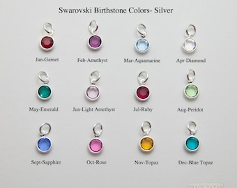 One Sterling Silver Plated Flat Swarovski Crystal Birthstone Charm, Birthstone Charms, Swarovski Crystal Birthstone Charm, Crystal Charm