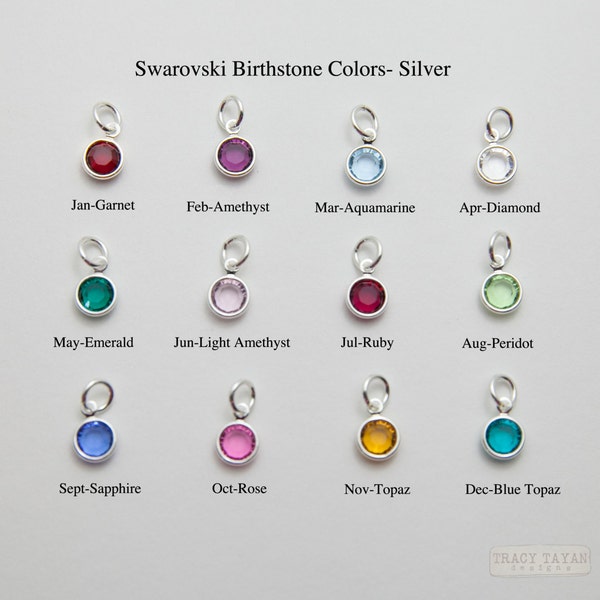 One Sterling Silver Plated Flat Swarovski Crystal Birthstone Charm, Birthstone Charms, Swarovski Crystal Birthstone Charm, Crystal Charm