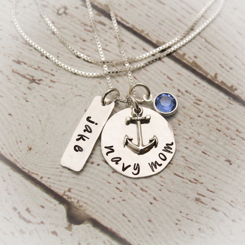 Navy Mom Necklace in Sterling Silver With Anchor Charm Name Etsy