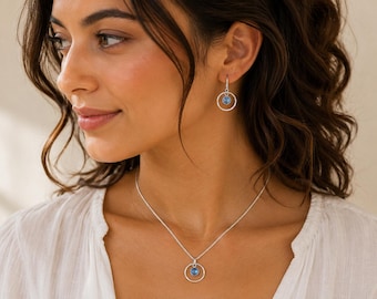 Aquamarine Crystal Sterling Silver Necklace, March Birthstone, Elegant Gift