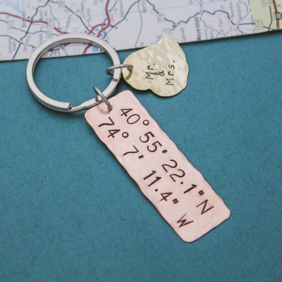 Latitude and Longitude Keychain Coordinates Key Chain Our First