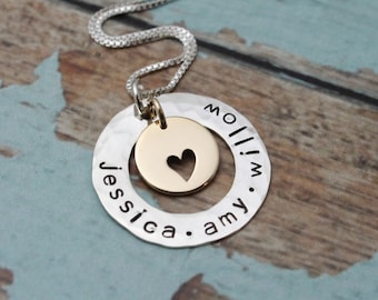 Mother or Grandmother Necklace in Sterling Silver and Bronze  Personalized Family Hand Stamped Jewelry