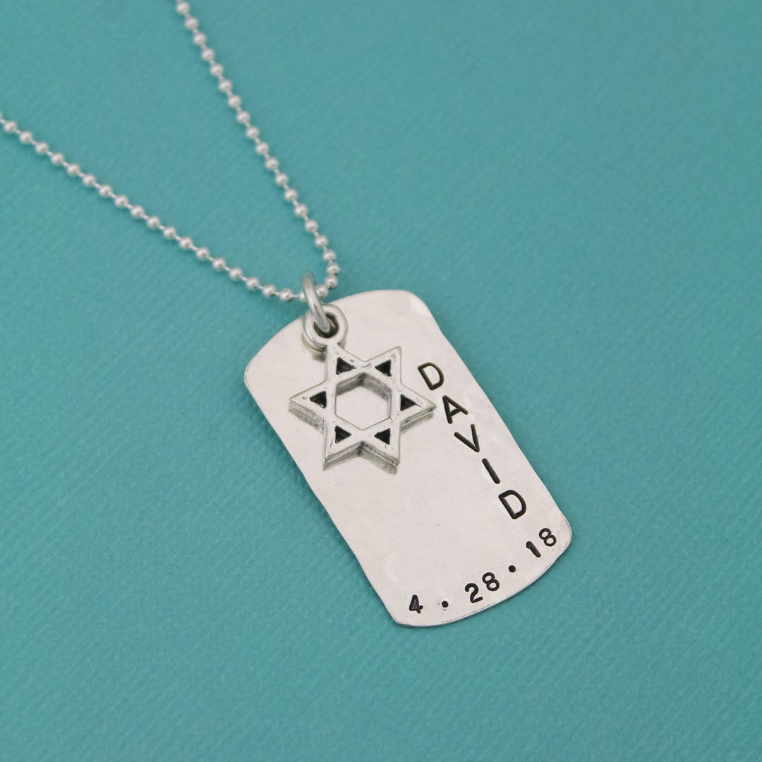 Personalized Bar Mitzvah Necklace Solid Sterling Silver Star of David
