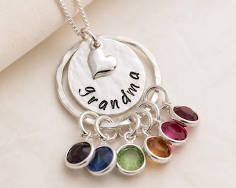 Grandma Necklace in Sterling Silver with Grandchildren Birthstones - Add more later