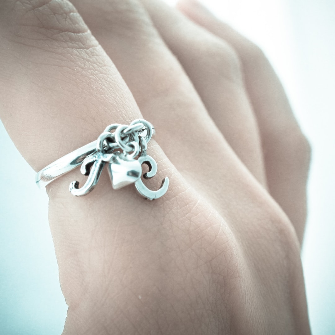 Initial Charm Ring. Sterling Silver Initial Ring. Dangle Ring