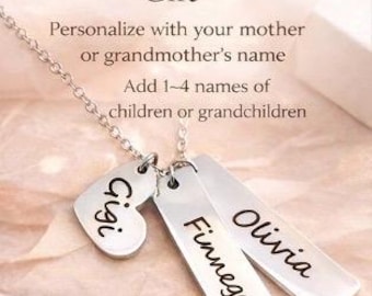 Grandma Heart & Tags Necklace in Stainless Steel with Grandchildren Names