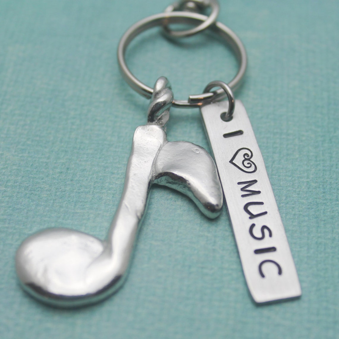 Music Note Keychain Personalized Hand Stamped Pewter Etsy