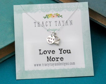 Love You More Necklace Personalized Sterling Silver, Hand Stamped Jewelry Gift, Love You Jewelry, Love You More Box Gift, Hand-Stamped Love