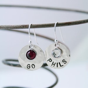 GO PHILS Sterling Silver Earrings: Phillies Baseball Jewelry with Swarovski Crystal