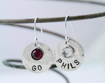 GO PHILS Phillies Baseball Earrings in Sterling Silver, Game Day Phillies Jewelry, Philadelphia Baseball Earrings, Baseball Jewelry