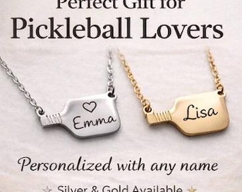 Personalized Pickleball Necklace, Custom Name Paddle Necklace, Pickleball Gift for Her, Player Jewelry, Stainless Steel Gold Silver Chain