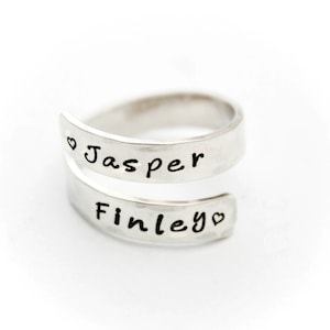 Personalized Sterling Silver Wrap Ring: Hand Stamped Name Ring