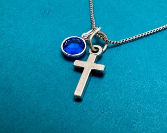 Plain Cross Necklace Stainless Steel with Birthstone