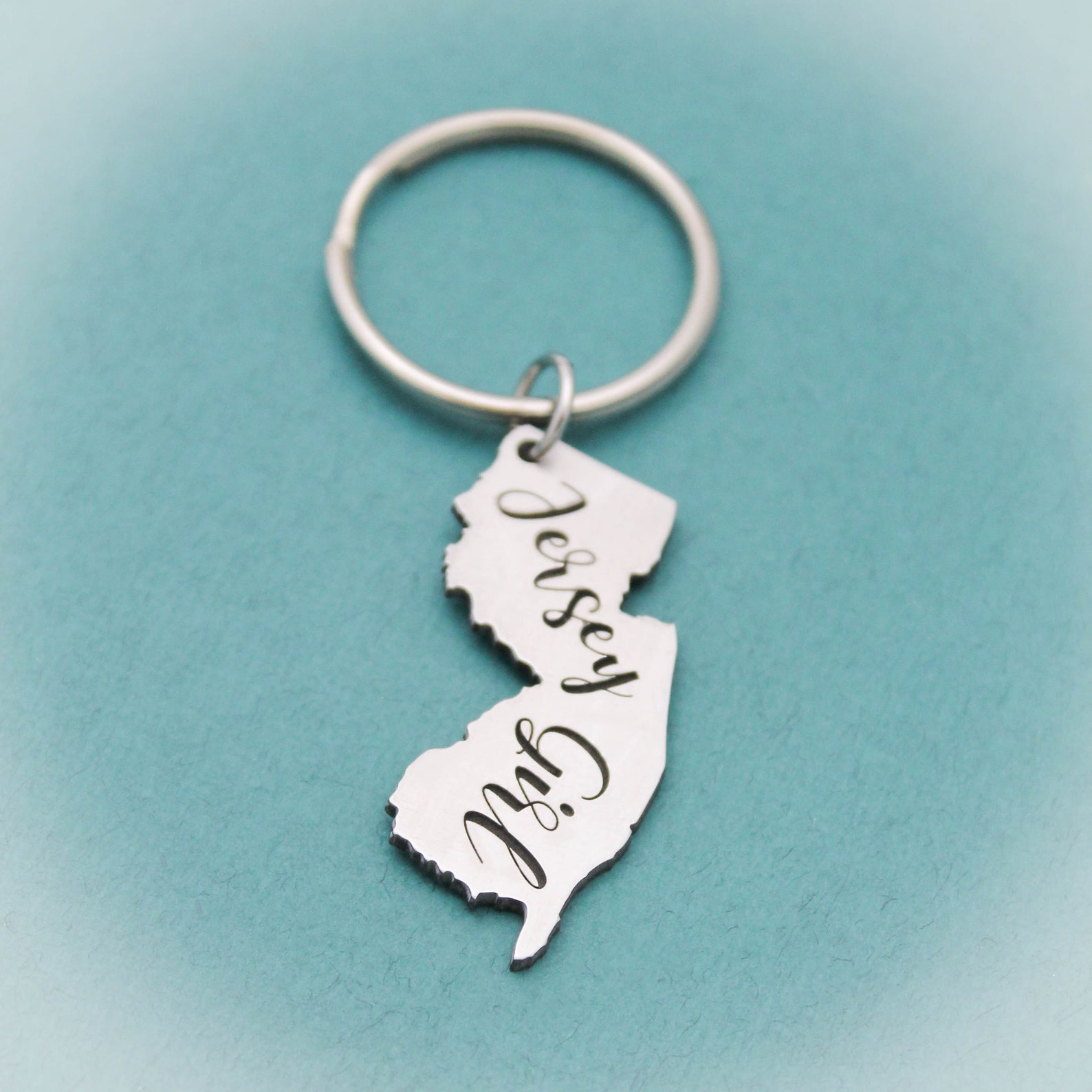 Jersey Girl Keychain Aluminum New Jersey State Shape Etsy