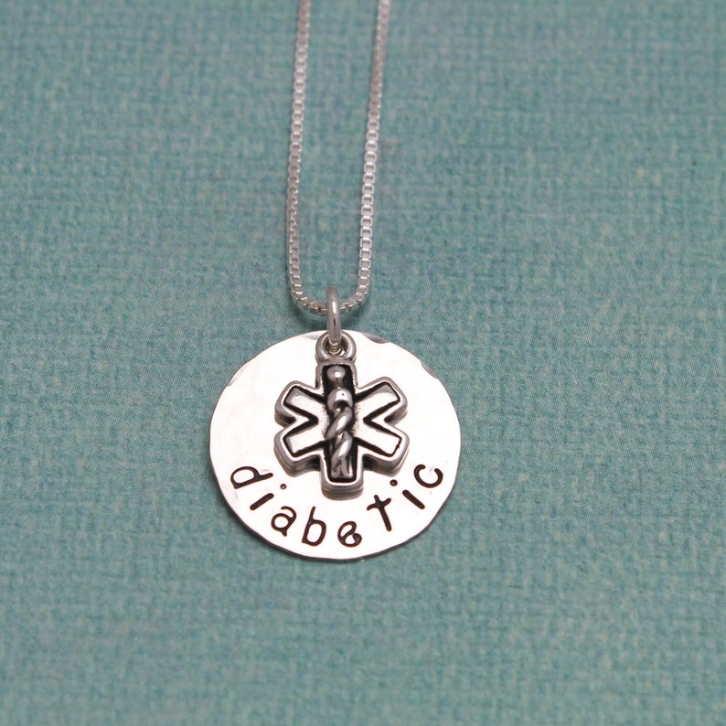 Medical Alert Charm Necklace Sterling Silver Personalized Hand Etsy