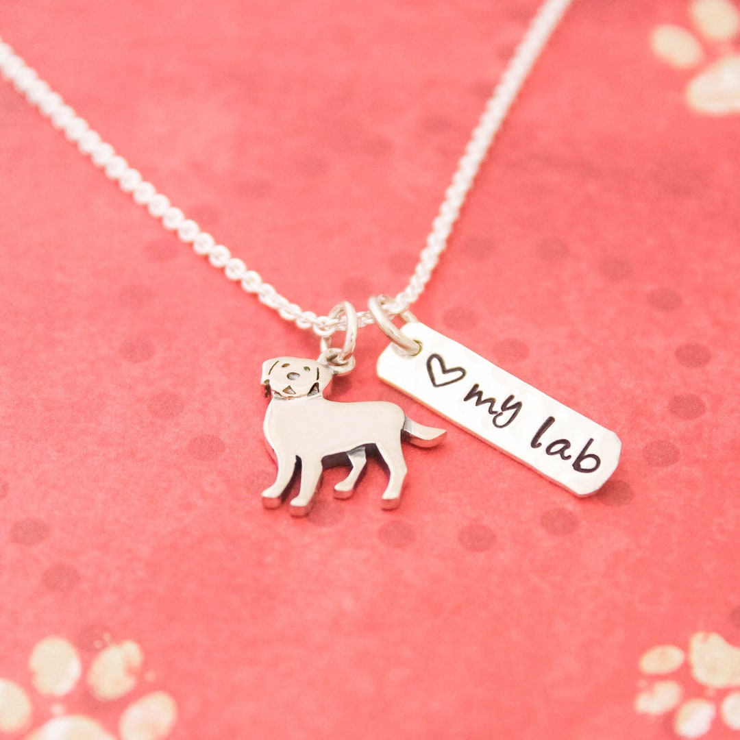 LOVE My LAB Necklace, Sterling Silver Labrador Dog Necklace, Lab