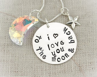 Sterling Silver  I Love You To the Moon and Back Necklace Hand Stamped Jewelry-