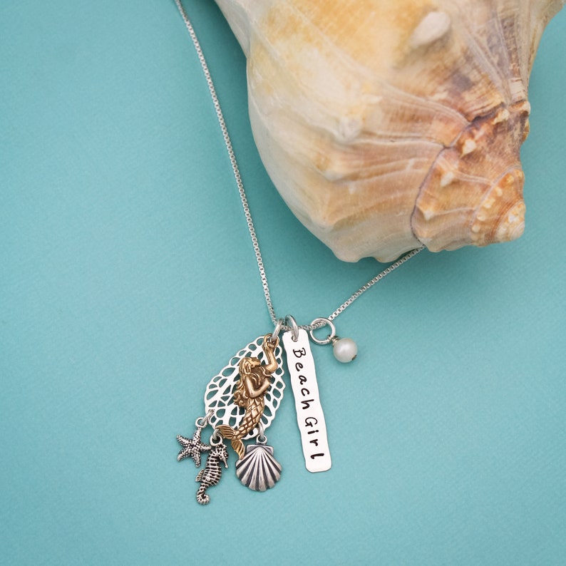 Beach Girl Coral Charm Necklace Mermaid Beach Girl Jewelry Etsy