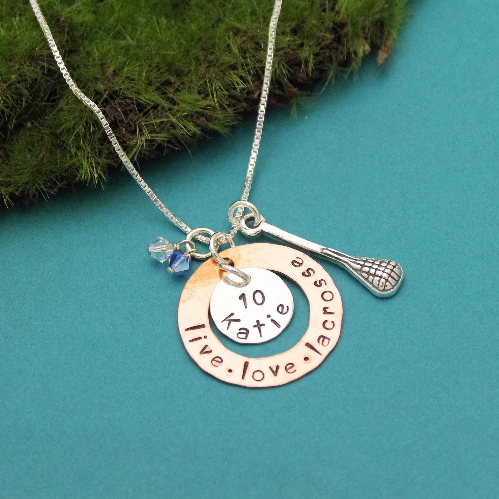 Sports Necklace with Name Number and Colors Lacrosse Field Etsy