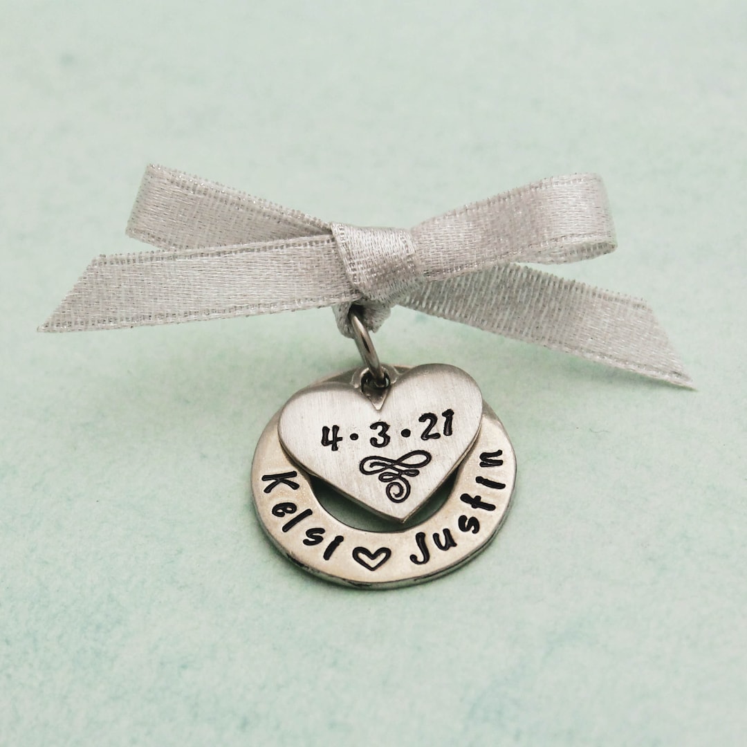 Personalized Wedding Bouquet Charm in Pewter Hand Stamped Jewelry Etsy