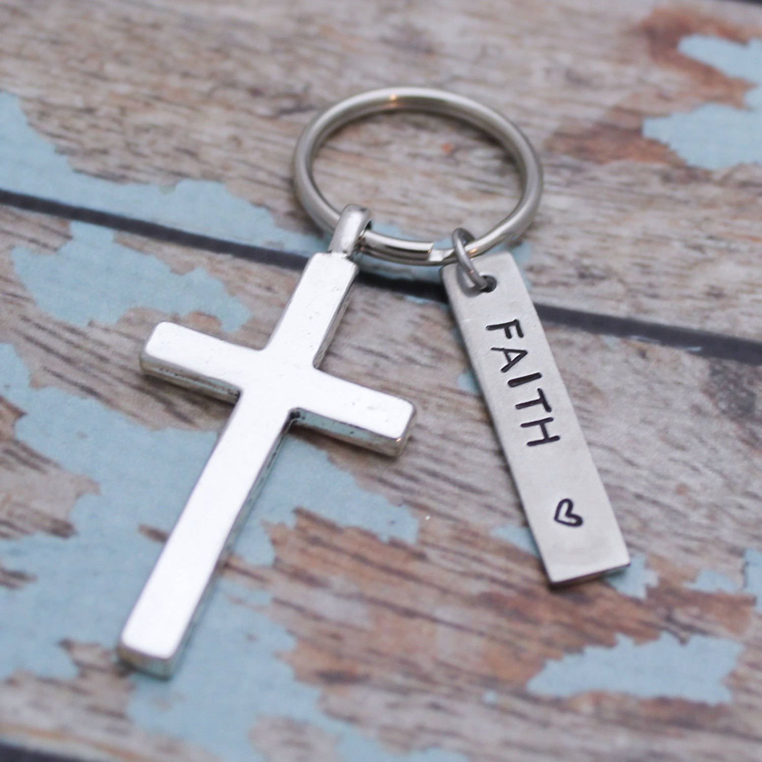 HisAndHersCraftsTX Cross Keychain, Christian Keychain, Backpack Charms, Leather Key Chain, Personalized Minimalist Religious Bag Tag Key Ring Holder Keychain