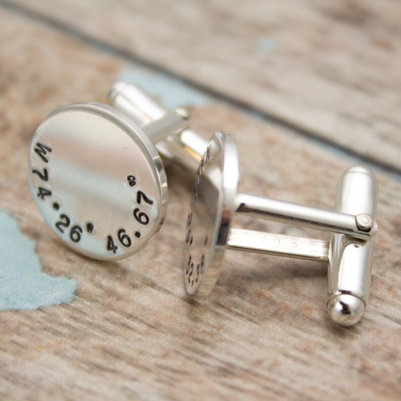 Personalized Latitude Longitude Cuff Links, Coordinate Cufflinks, Personalized Cuff Links, Cuff Links with Box, Men's Gift Father's Day Gift image 2