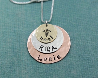 Nurse Jewelry Personalized Nurse Necklace RN Graduation Gift Hand Stamped Jewelry