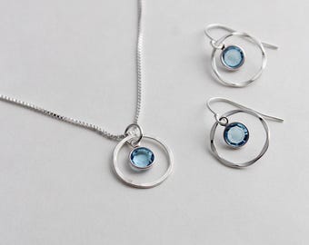 Aquamarine Crystal Sterling Silver Necklace, March Birthstone, Elegant Gift
