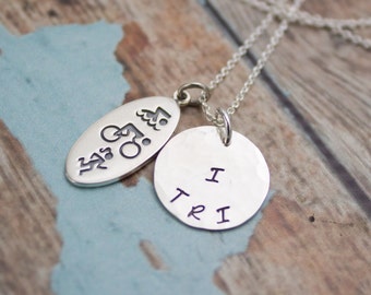 Triathlon Swim Bike Run I TRI Sterling Silver Hand Stamped Necklace