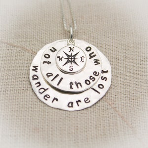 Not All Those Who Wander Are Lost  Necklace Jewelry Compass Necklace Traveler Gift Graduation Gift Hand Stamped Jewelry