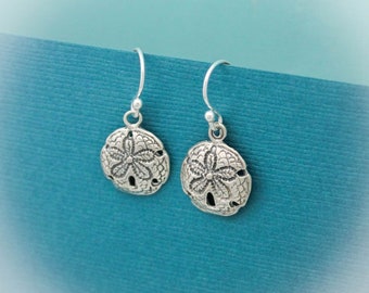 Cute Sand Dollar Earrings, Sterling Silver Shore Earrings, Sand Dollar Jewelry, Sterling Silver Beach Sand Dollar Earrings, Gifts for Her