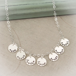Little Kisses Sterling Silver Charm Necklace Six (6) Children Grandmother, Mother, , Personalized Hand Stamped Jewelry