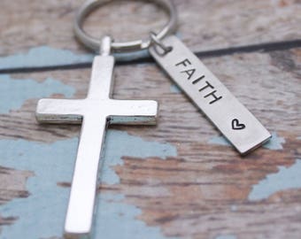 Personalized Pewter Cross Keychain: Faith Gift, Confirmation Gift