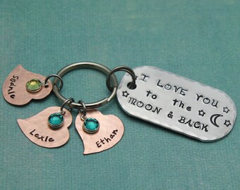 I LOVE you to the MOON and Back Key Chain Hand Stamped Personalized Aluminum and Copper Key Chain Hand Stamped Personalized Key Chain