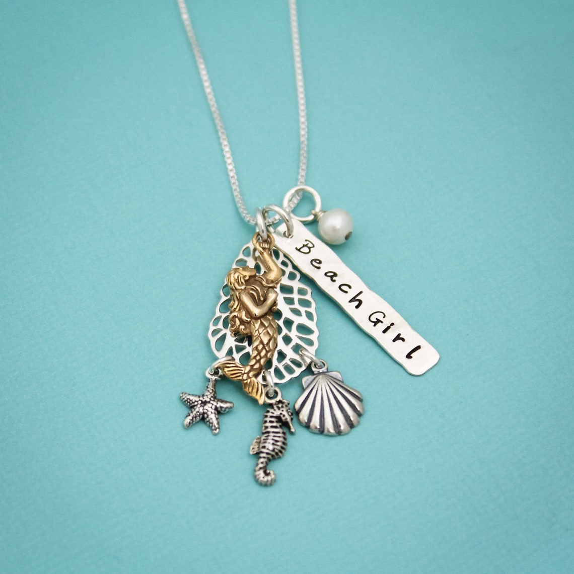 Beach Girl Coral Charm Necklace Mermaid Beach Girl Jewelry Etsy