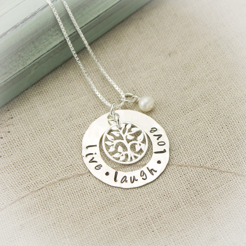 Personalized Hand Stamped Family Tree Necklace Sterling Silver