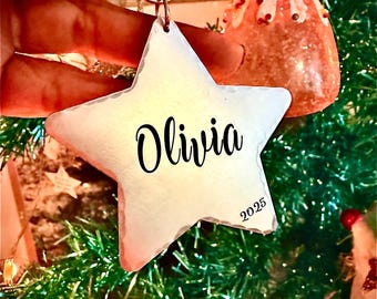 Personalized Christmas Star Ornament: Hand Stamped Silver Family Keepsake