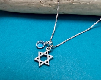 Star of David Necklace Stainless Steel with Birthstone